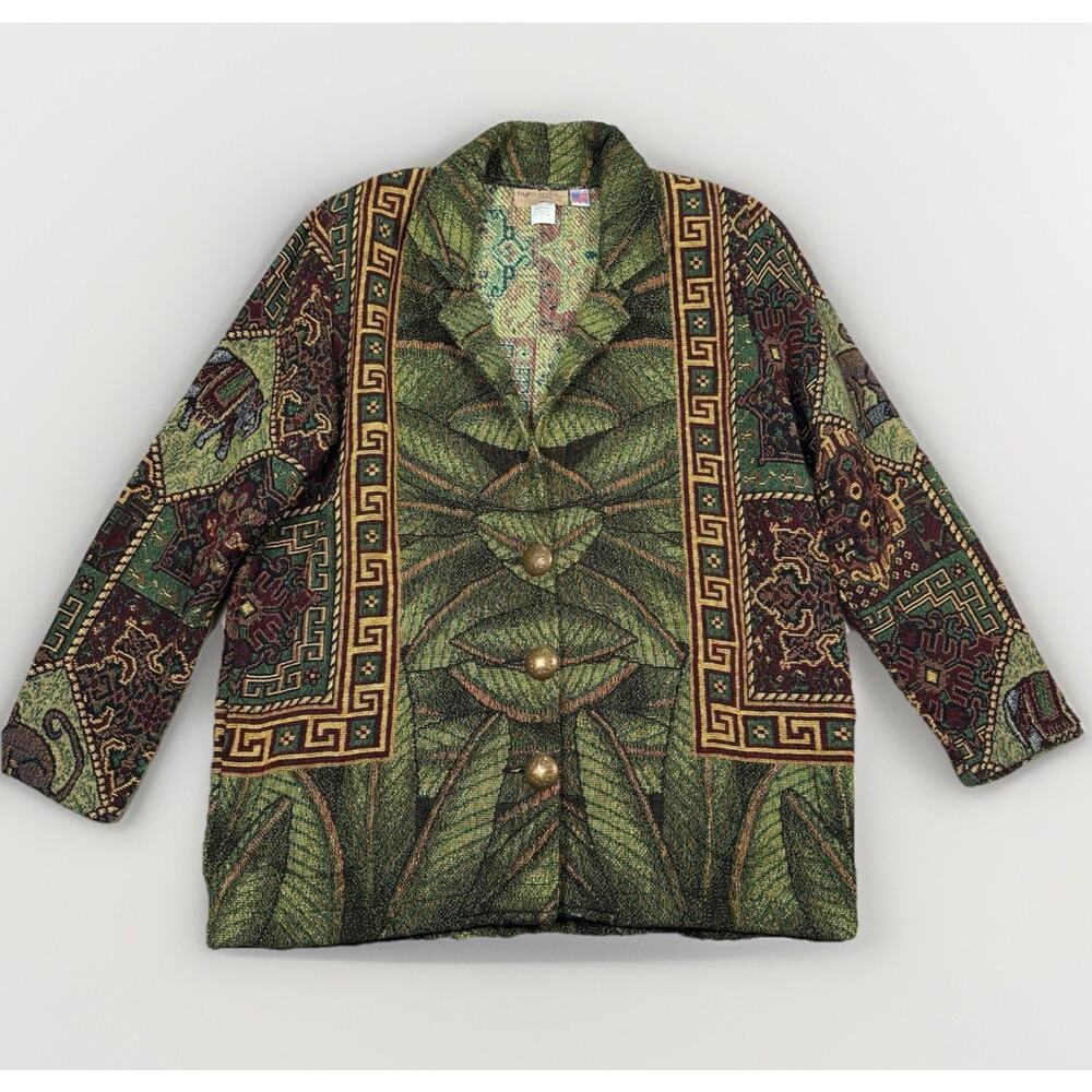 Vintage Painted Pony Tapestry Jacket Women's Size L Jungle Monkey Coat USA Made